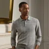 Ralph Lauren Windowpane Cashmere Polo-collar Sweater In Gray