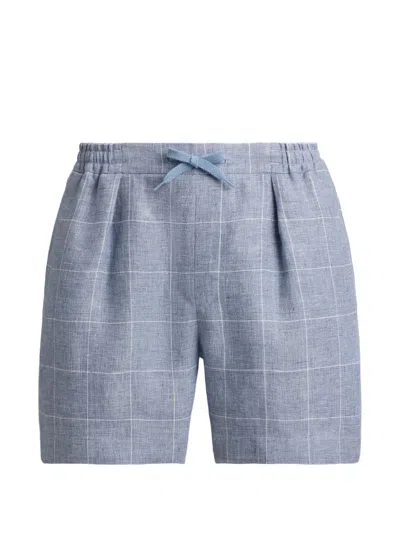Ralph Lauren Windowpane Check-pattern Drawstring-waist Shorts In Blue