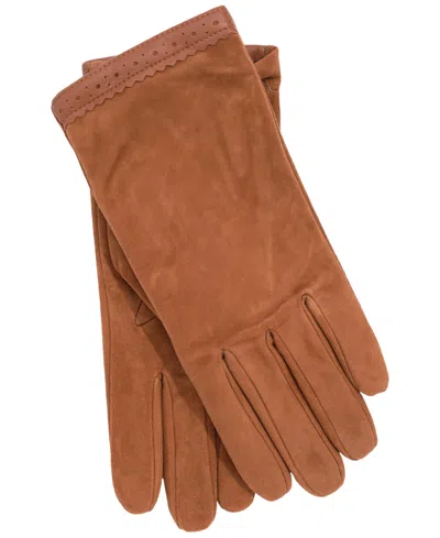 Ralph Lauren Wing Tip Leather Gloves In Tobacco