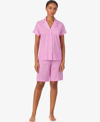 Ralph Lauren Women's 2-piece Notch Collar Shirt & Bermuda Shorts Pajama Set In Pink