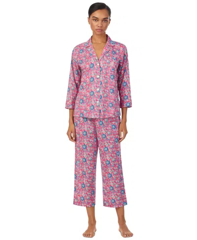 Ralph Lauren Women's 3/4-sleeve Cropped Pajama Set In Red Print