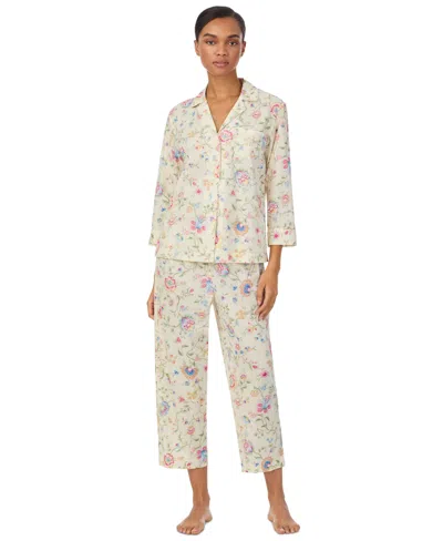 Ralph Lauren Women's 3/4-sleeve Cropped Pajama Set In Yellow Floral