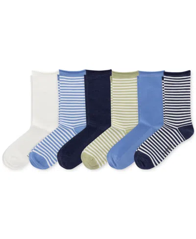 Ralph Lauren Women's 6-pk. Striped Roll-top Socks L3227pk2 In Assorted