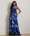 Ralph Lauren Women's Abstract-print Shantung Halter Gown In Multi