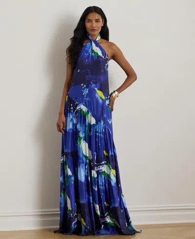 Ralph Lauren Women's Abstract-print Shantung Halter Gown In Multi