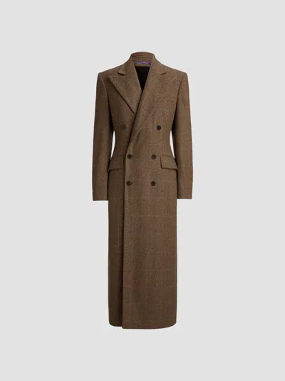 Ralph Lauren Affton Double-breasted Houndstooth Coat In Brown