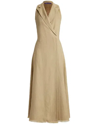 Ralph Lauren Silk And Linen Midi Dress In Brown