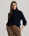 Ralph Lauren Women's Aran-knit Cotton Quarter-zip Pullover In Blue