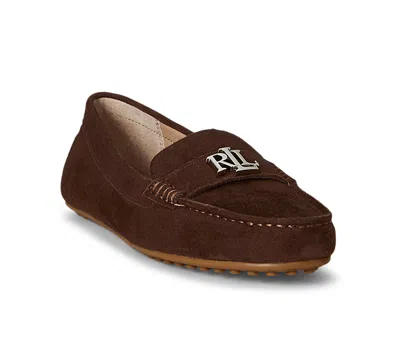 Ralph Lauren Logo-plaque Suede Loafers In Brown