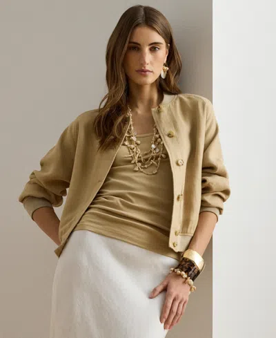 Ralph Lauren Women's Baseball Collar Bomber Jacket In Brown