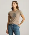 Ralph Lauren Women's Beaded-crest Jersey T-shirt In Gray
