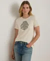 Ralph Lauren Women's Beaded-crest Jersey T-shirt In Neutral