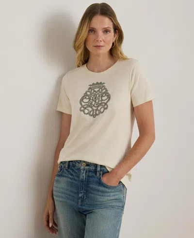 Ralph Lauren Women's Beaded-crest Jersey T-shirt In Neutral