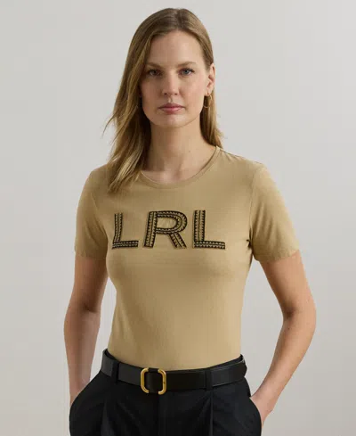 Ralph Lauren Women's Beaded-logo Cotton Jersey Tee In Green