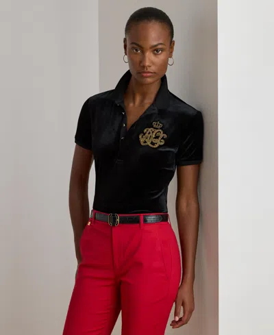 Ralph Lauren Women's Beaded-logo Stretch Polo Shirt In Brown