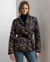 Ralph Lauren Belting-print Quilted Mockneck Jacket In Multi