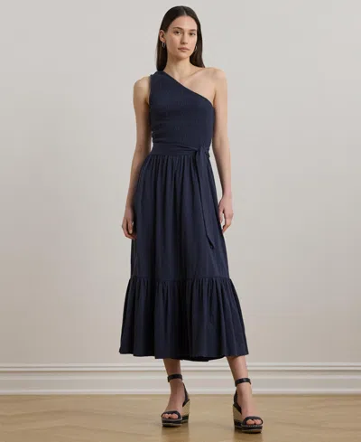 Ralph Lauren Women's Belted Slub Jersey One-shoulder Dress