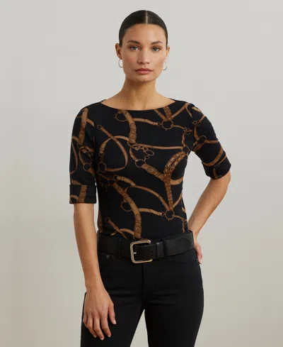Ralph Lauren Women's Belting-print Cotton-blend Boatneck Tee