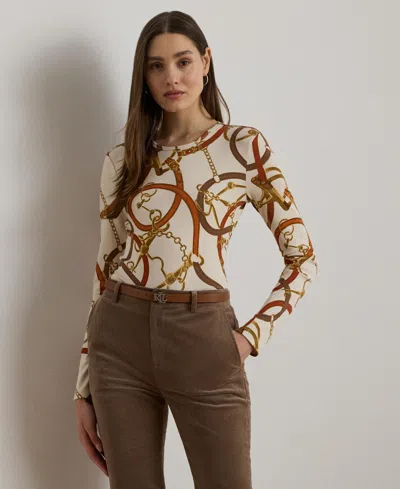 Ralph Lauren Womens Belting Print Cotton Long Sleeve Tee P Xs Xxl In Multi