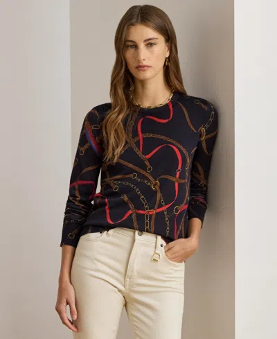 RALPH LAUREN WOMEN'S BELTING PRINT LONG-SLEEVE SWEATER