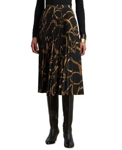 Ralph Lauren Women's Belting Print Pleated Skirt In Black,tan