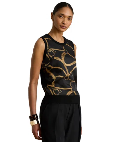 Ralph Lauren Women's Belting Print Sleeveless Sweater In Black Multi