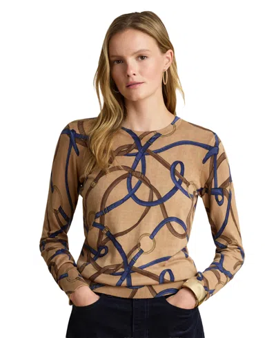 Ralph Lauren Womens Belting Print Cotton Modal Sweater In Brown