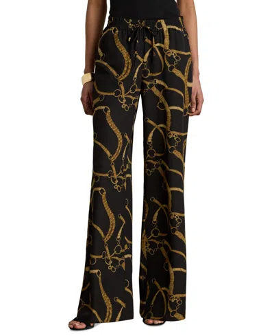 Ralph Lauren Women's Belting-print Wide-leg Pants In Black,tan