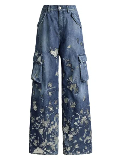 Ralph Lauren Women's Berke Embellished Wide-leg Cargo Jeans In Dark Sapphire Cream