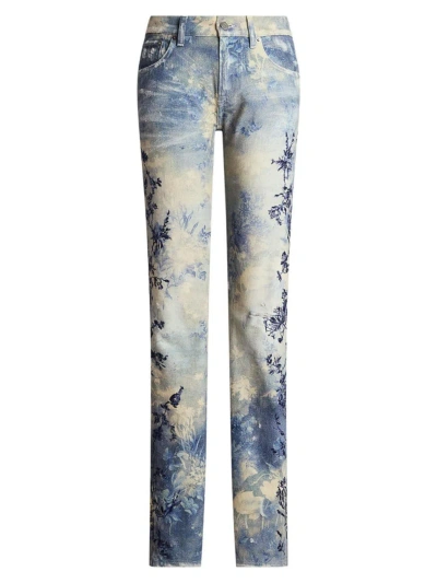 Ralph Lauren 750 Floral-print Embroidered Straight-leg Ankle Jeans In Blue