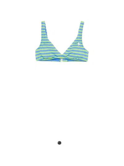 Ralph Lauren Blue Stripes Logo Embroidery Bikini Top