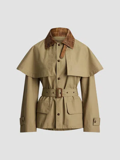 Ralph Lauren Brannigan Cape-detail Belted Jacket In Brown