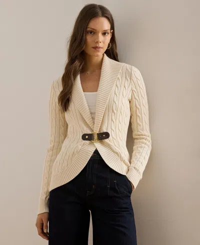 RALPH LAUREN WOMEN'S BUCKLE-TRIM CABLE SHAWL-COLLAR CARDIGAN