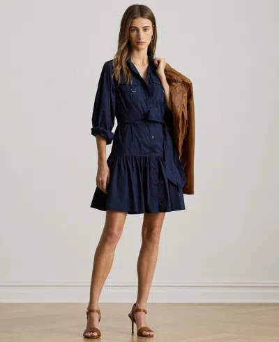 Ralph Lauren Buckle-trim Cotton-blend Dress In Blue