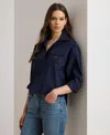 Ralph Lauren Women's Buckle-trim Cotton-blend Shirt In Blue