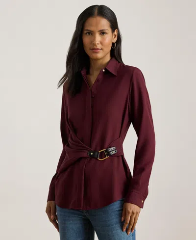 Ralph Lauren Women's Buckle Trim Top In Burgundy
