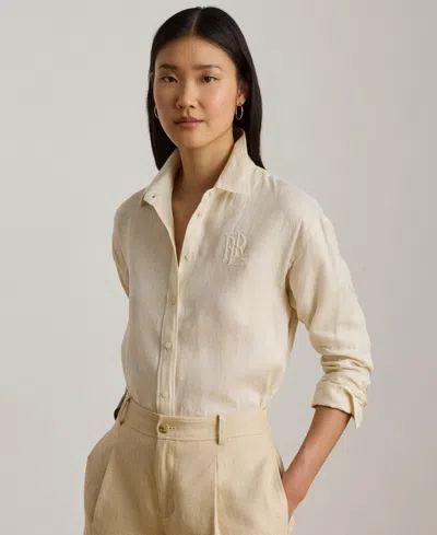 Ralph Lauren Women's Buttoned Placket Long-sleeve Linen Shirt In Multi