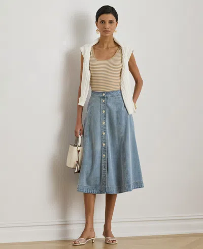 Ralph Lauren Women's Button-front Denim Midi Skirt In Blue