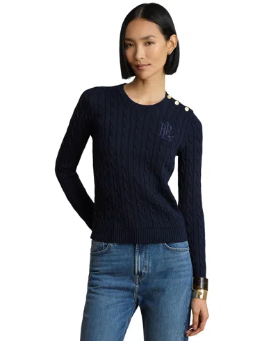 Ralph Lauren Button-trim Cable-knit Sweater In Lauren Navy In Blue