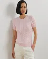 Ralph Lauren Cable-knit Cotton Short-sleeve Sweater In Hint Of Pink