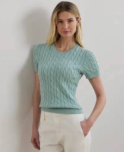 Ralph Lauren Women's Cable-knit Cotton Short-sleeve Sweater In Pale Blue