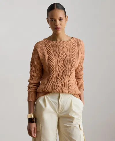 Ralph Lauren Cable-knit Cotton Boatneck Sweater In Pink Sienna In Brown