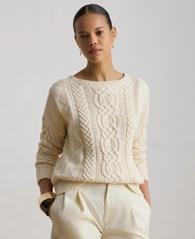 Ralph Lauren Cable-knit Cotton Boatneck Sweater In Mascarpone Cream In Multi