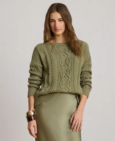 Ralph Lauren Cable-knit Cotton Boatneck Sweater In Light Agave In Green