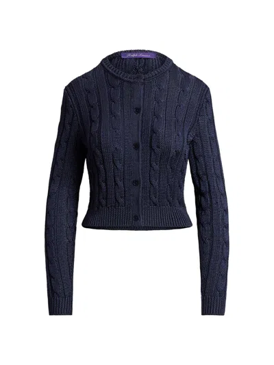 Ralph Lauren High Shine Silk Cable-knit Crewneck Sweater In Blue