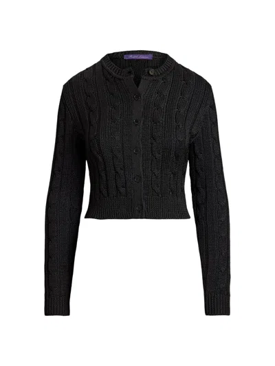 Ralph Lauren Women's Cable-knit Silk Cropped Cardigan In Black