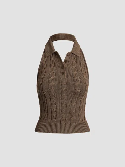 Ralph Lauren Women's Cable-knit Silk Halter Sweater In Brown