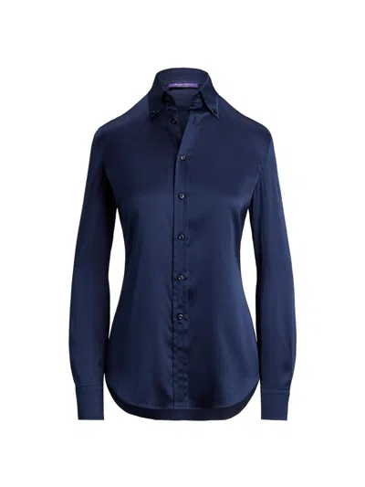 Ralph Lauren Women's Cameron Stretch Silk Charmeuse Button-down Shirt In Blue