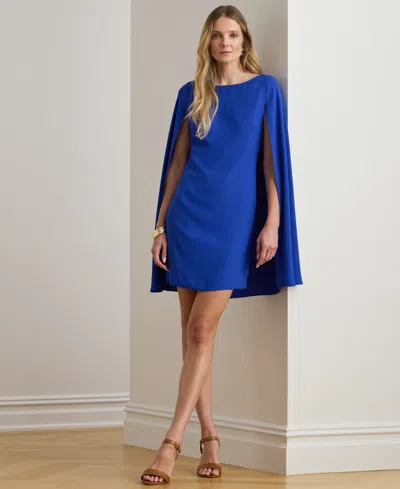 Ralph Lauren Cape Georgette Cocktail Dress In Cruise Royal In White
