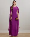 Ralph Lauren Cape Georgette Gown In Purple